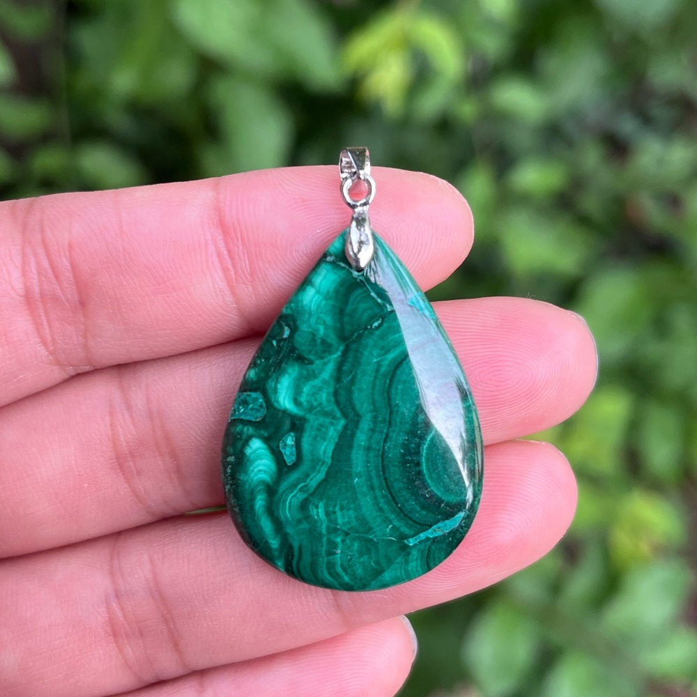 925 silver plated natural malachite pendant 1682โ